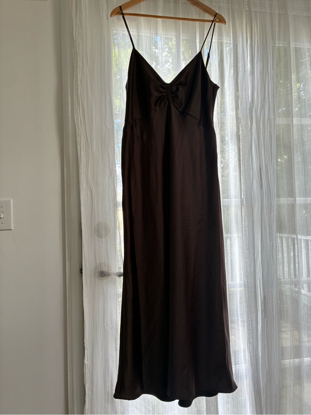 Brown Satin Slip Dress with Spaghetti Straps from Zara